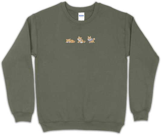 “Three Shibas” Embroidered Crewneck Sweatshirt